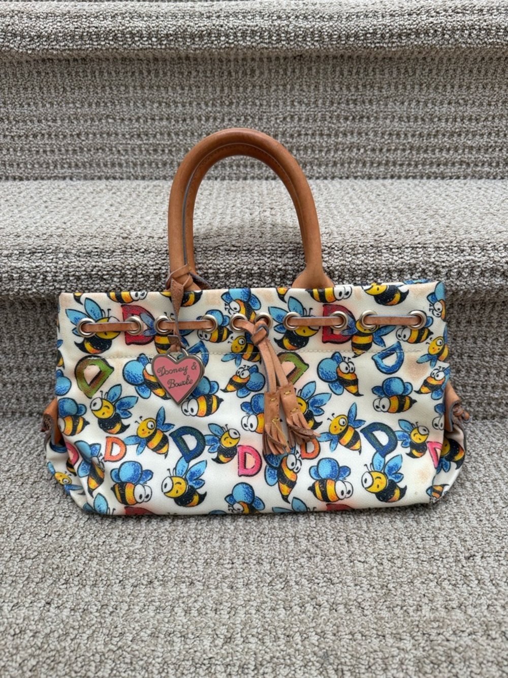 Dooney & Bourke Bee Print Tote with Tan Leather Trim